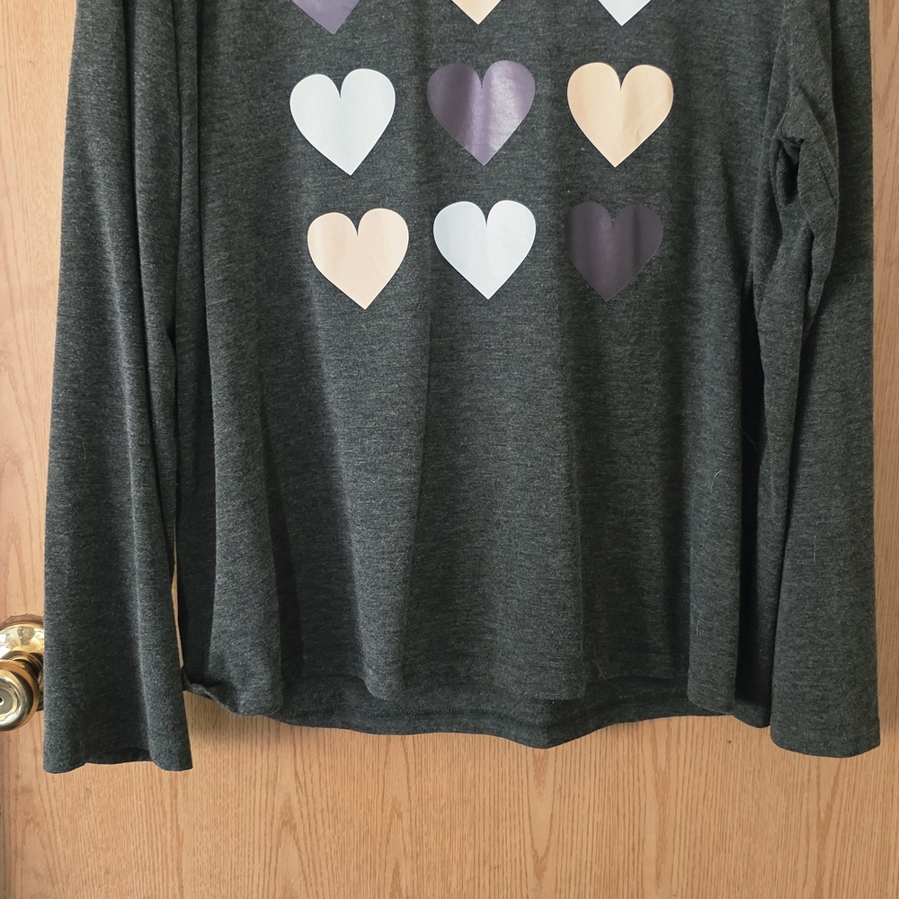 Gray Long Sleeve Shirt with Heart Pattern